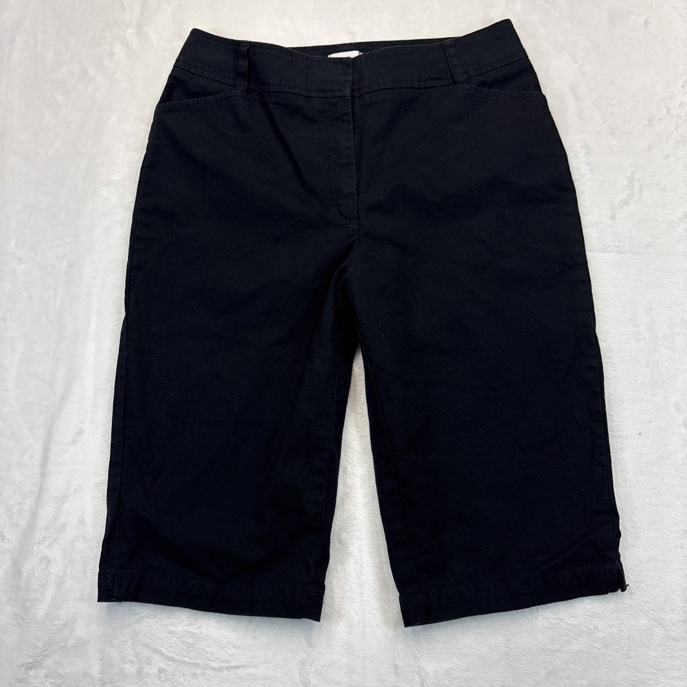 Chico's Size 1 Black Stretch Cotton Capri Pants Women's Cropped Chino Casual